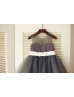 Gray Chiffon Tulle Slit Back Knee Length Flower Girl Dress